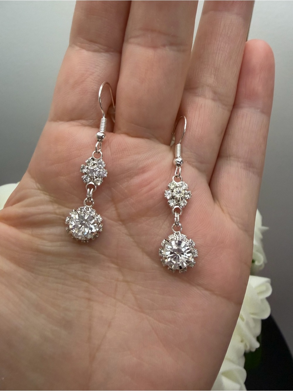 Silver-Tone Crystal Drop Earrings - Sparkling White Cubic Zirconia Dangle